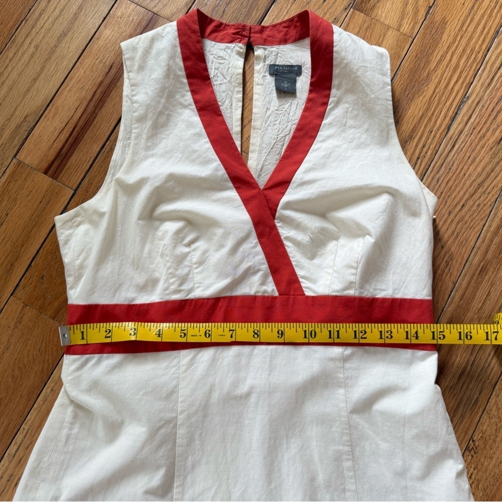 Ann Taylor 100% Cotton V Neck Sleeveless A Line White/Red Dress Women’s Sz 4 - Picture 11 of 15